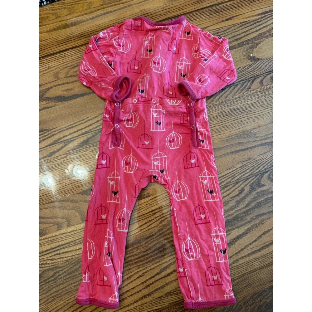 KicKee Pants Footless Pajamas Baby 6-9 Months Pink Birdcage Bamboo Coverall